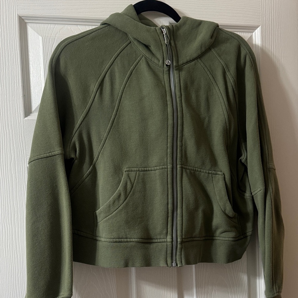 lululemon athletica Olive Green Zip-Up Hooded Crewneck Sweater